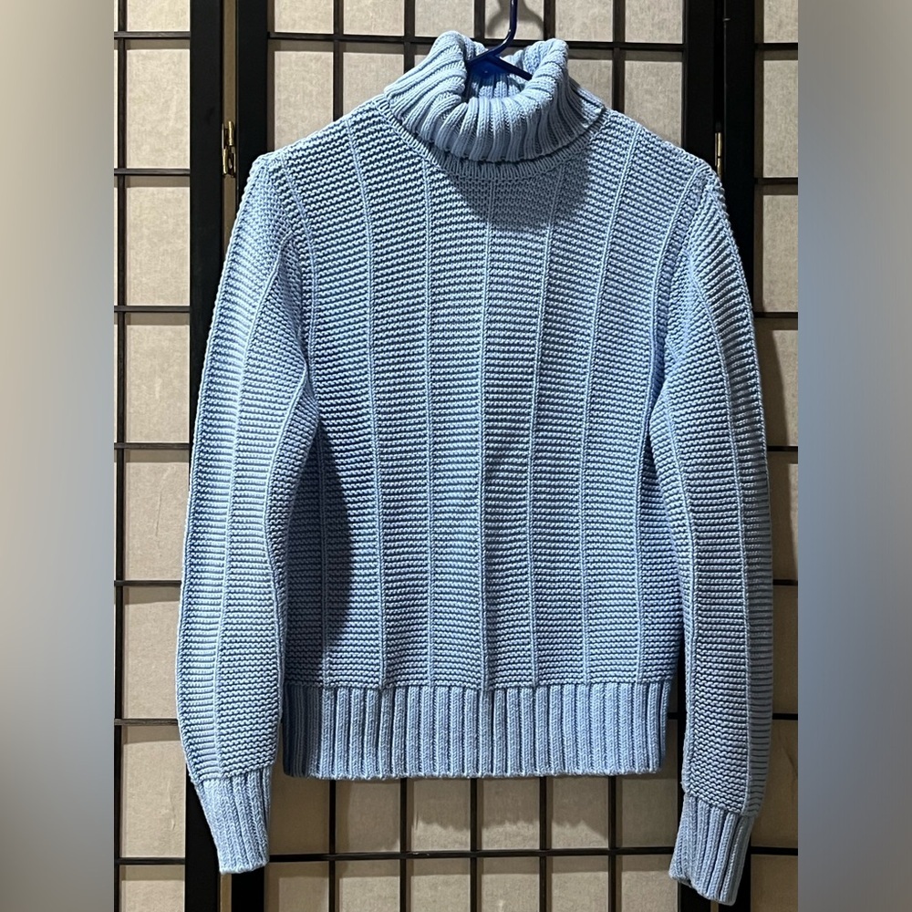 VINTAGE TALBOTS PETITES COTTON BLEND Light Blue Chunky Turtleneck Sweater SIZE M